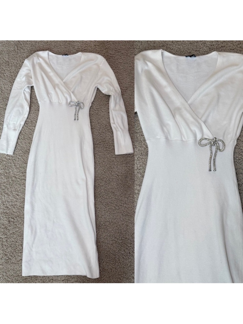 Express White Long Sleeve Faux Wrap Dress
